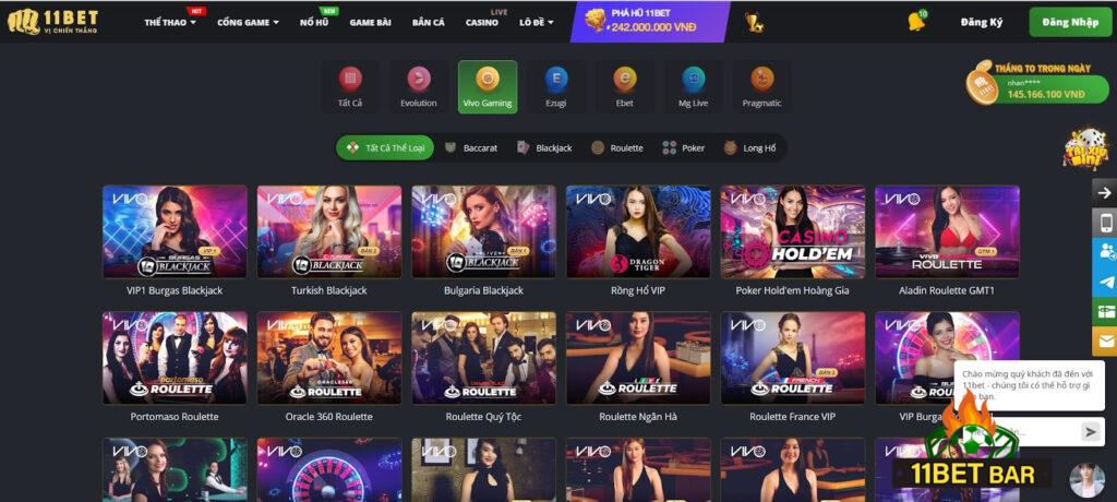 Trải nghiệm cá cược Live Casino hấp dẫn, thú vị với sảnh cá cược Vivo Gaming tại nhà cái 11Bet